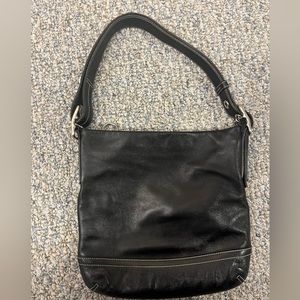 Coach adjustable shoulder bag black with silver buckles and zippers
